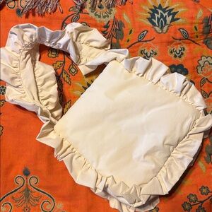 Ruffled Cream Shoulder Bag with Soft Fabric Strap